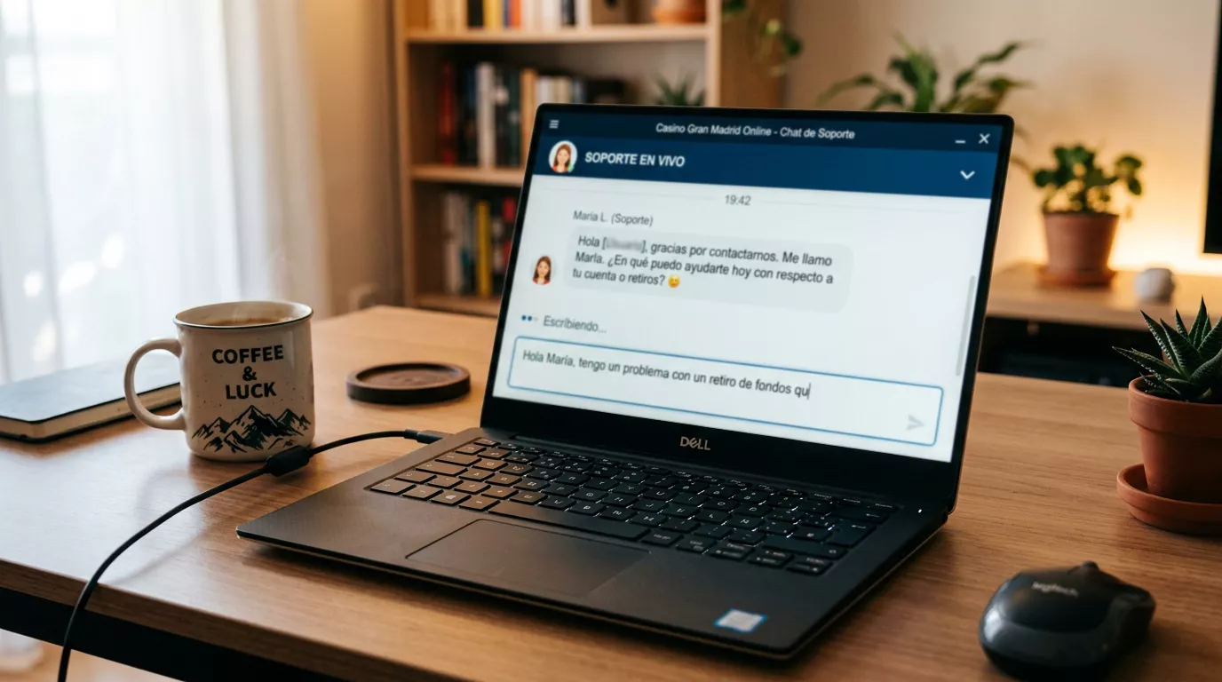 Pantalla de chat con el soporte de un casino online tratando una incidencia con un depósito Bizum