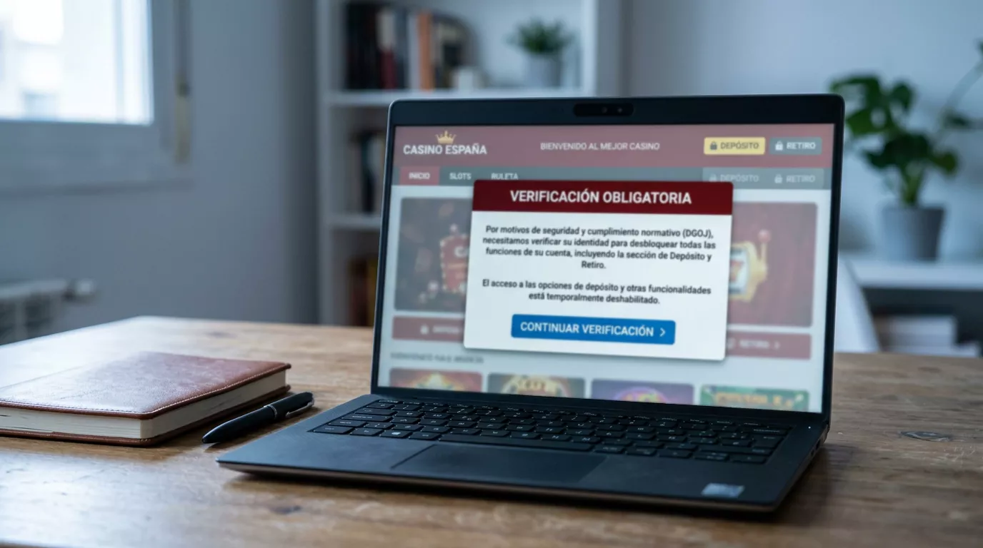 Esquema de un casino online ilegal sin verificación de identidad junto a la advertencia de sanción de la DGOJ