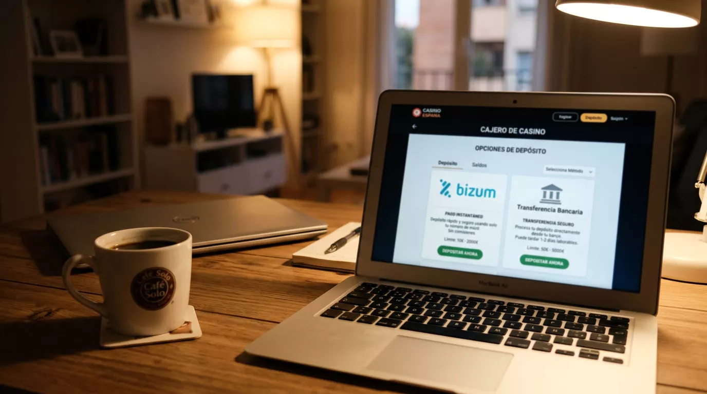 Esquema comparativo de Bizum y una transferencia bancaria SEPA en el contexto del cajero de un casino online