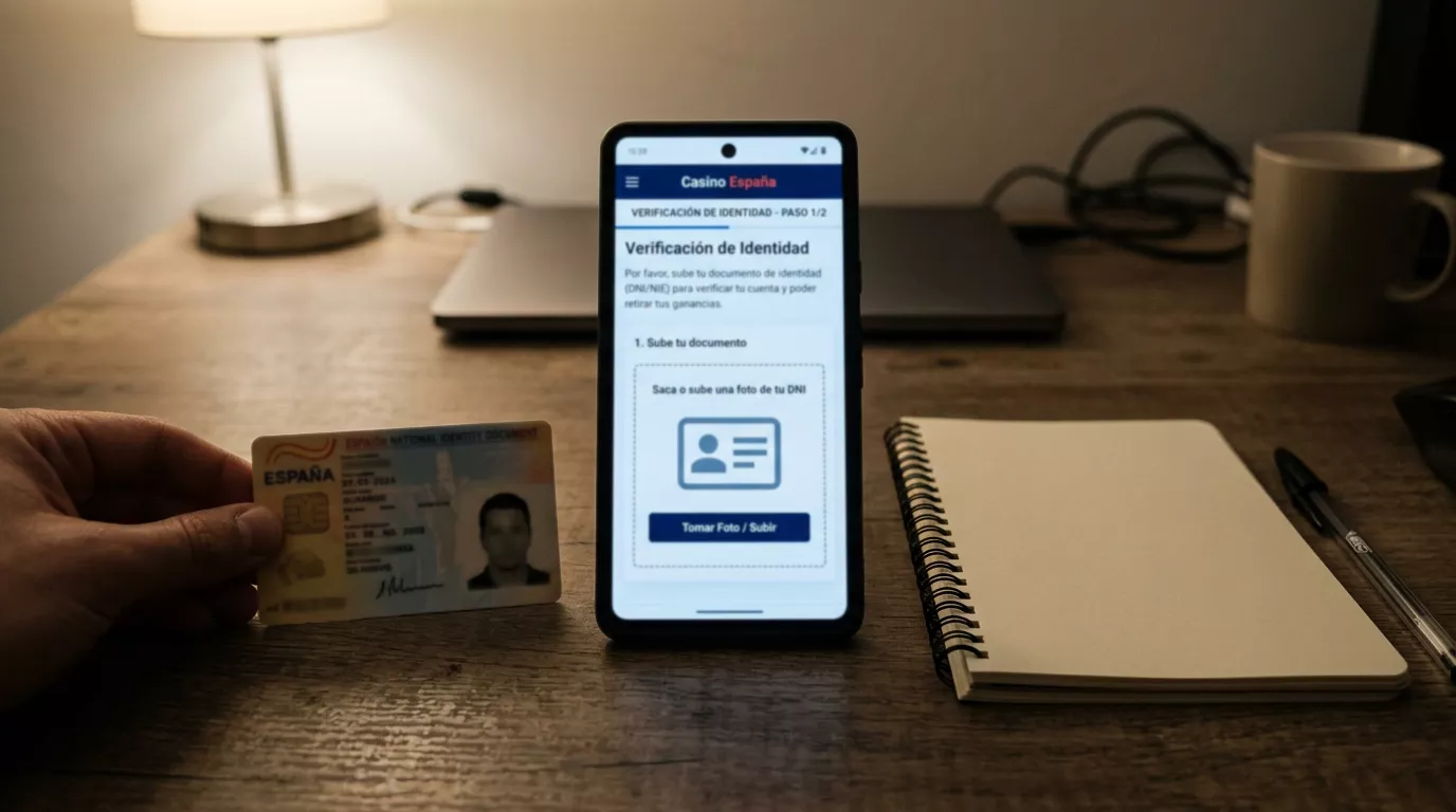 Pantalla de subida de DNI y selfie en proceso de verificación KYC en una app de casino