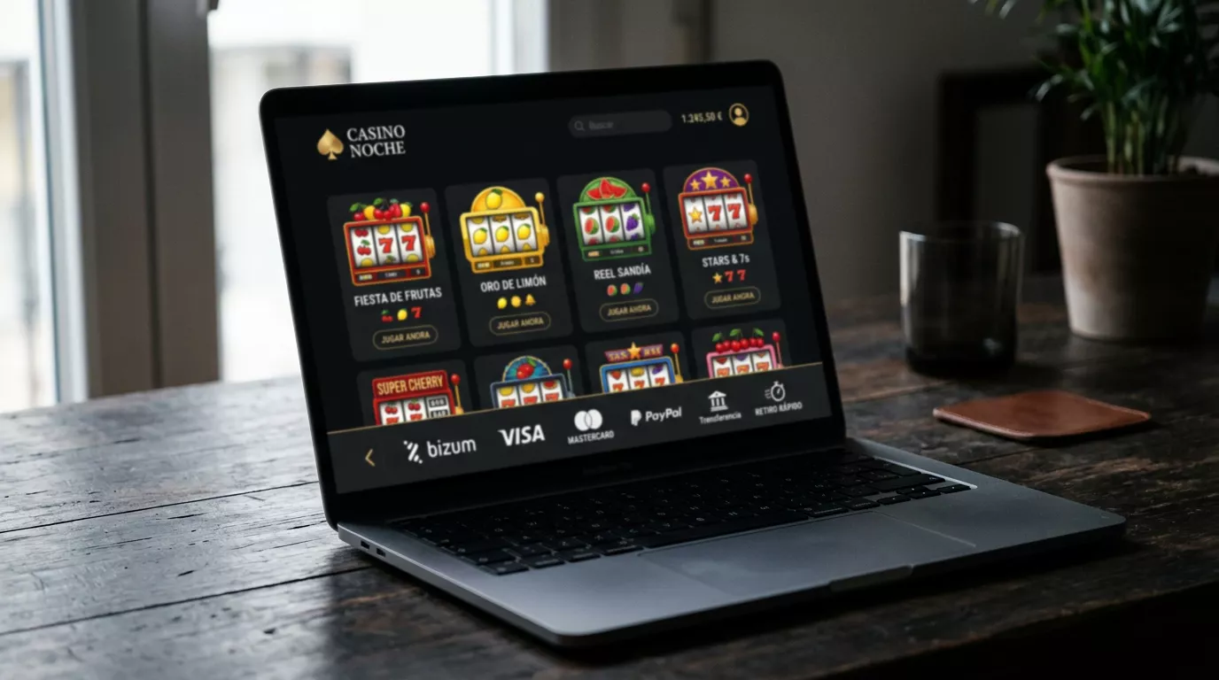 Pantalla de un casino online con licencia DGOJ mostrando un catalogo de tragaperras compatible con Bizum